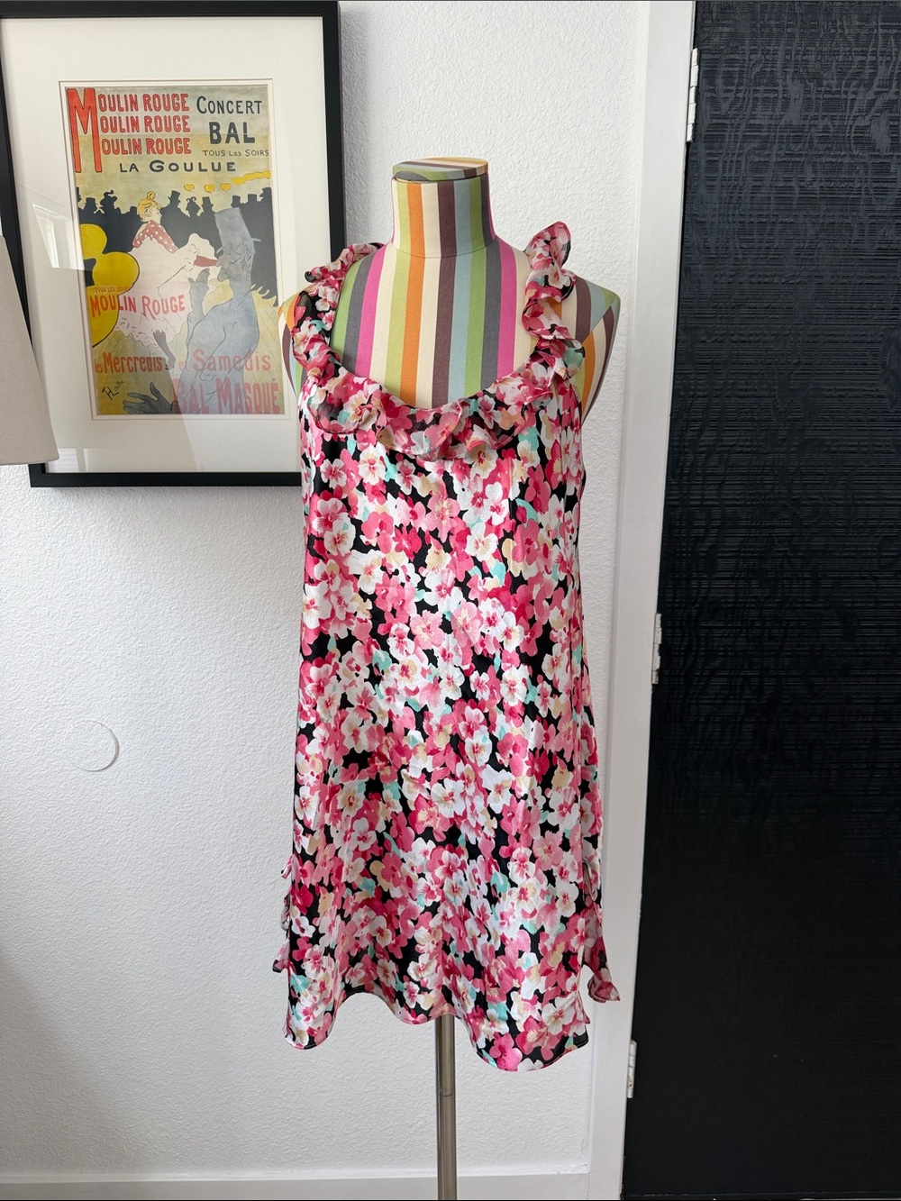 Ruffle Neck Floral Mini Slip Dress - Picture 2 of 6